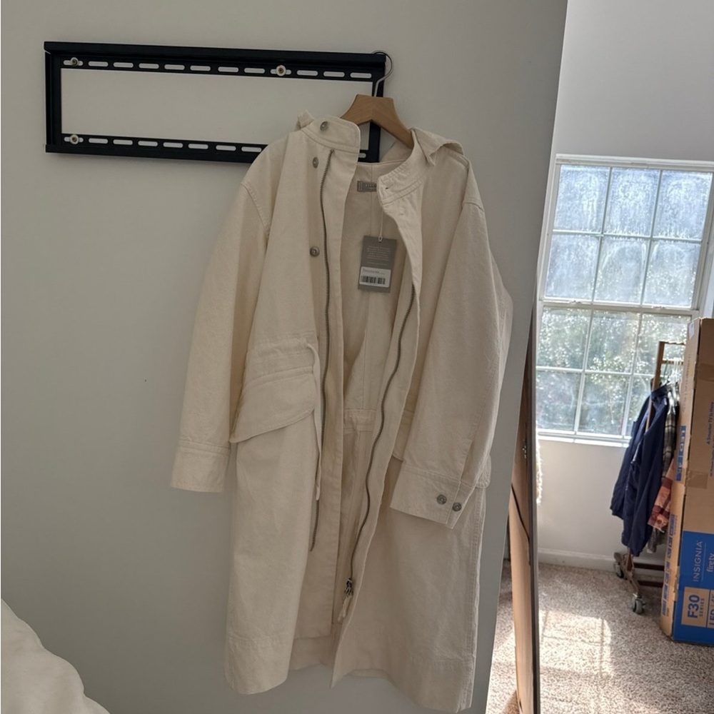 Cream Hooded Long Coat